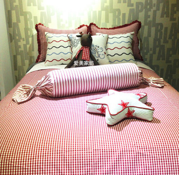 女孩床上用品 女儿童房床品红色 样板房床品公主风格高档样板间