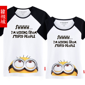 韩版情侣装短袖T恤 2015夏季新款恶搞小黄人卡通印花半截袖学生装