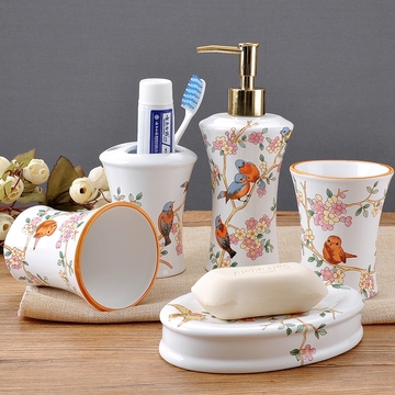 美式陶瓷卫浴五件套漱口杯牙刷架洗漱套装创意浴室用品套件新古典