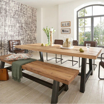 美式乡村实木餐桌咖啡茶餐厅桌椅实木办公桌复古铁艺书桌餐桌椅