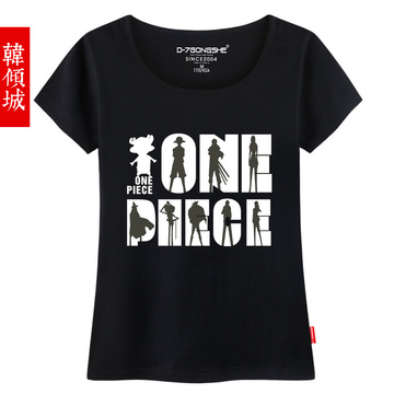 韩版海贼王短袖t恤 2015夏季新款短袖t恤衫九人组修身圆领半截袖