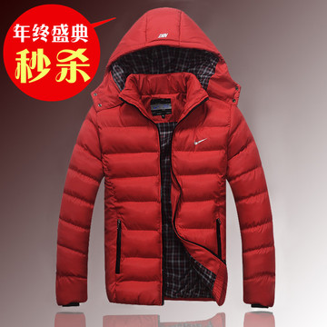 男士羽绒服 冬装新款韩版修身短款加厚棉衣男 红黑加大码运动外套