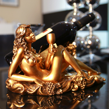 欧式家居创意家装餐桌工艺装饰品摆件美女葡萄酒瓶红酒架酒柜吧台