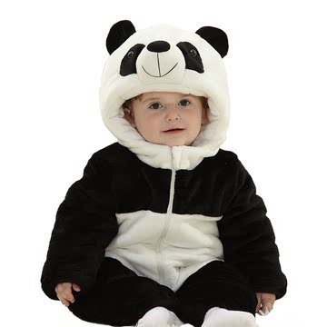 冬季新款婴儿男童女童加厚夹棉爬服长爬熊猫哈衣连体衣