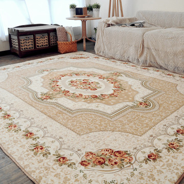 欧式田园地中海玫瑰地毯客厅茶几沙发超柔珊瑚绒地垫卧室可水洗