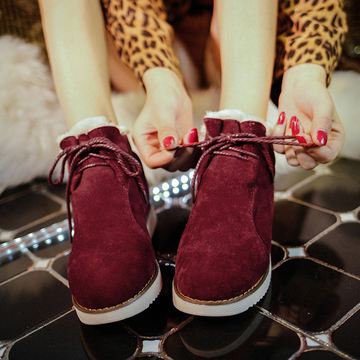 女士冬季加厚雪地棉靴冬天鞋韩版学生女棉鞋子红色雪地靴短靴加绒