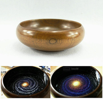 DIY银河系用实木钵/木碗中宇宙/日式木汤碗 手绘夜光漆银河系木碗