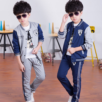 童装男童秋装2015新款韩版儿童棒球服三件套装8-10-11-12-15岁