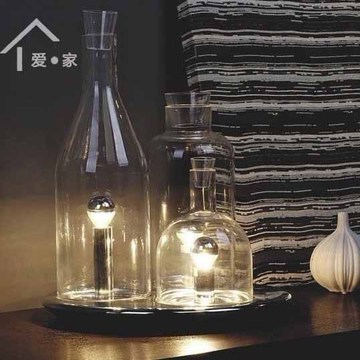 台灯卧室床头创意三头酒瓶玻璃台灯简约现代创意遥控设计师工作室