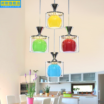 餐厅吊灯三头创意个性彩色灯具简约现代水晶灯led饭厅餐桌灯四头