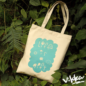 维卡原创设计可爱帆布袋单肩文艺小清新环保袋小帆布包女学生印花
