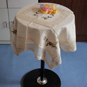 特价正方形餐桌布台布手绣布艺茶几桌布蕾丝万能盖巾  床头柜罩