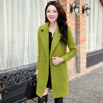 秋冬季韩版毛呢外套女装加厚中长款大码修身显瘦纯色羊毛呢子大衣