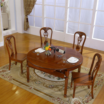 美式实木折叠餐桌欧式仿古可伸缩圆桌椅组合 大小户型复古折叠桌