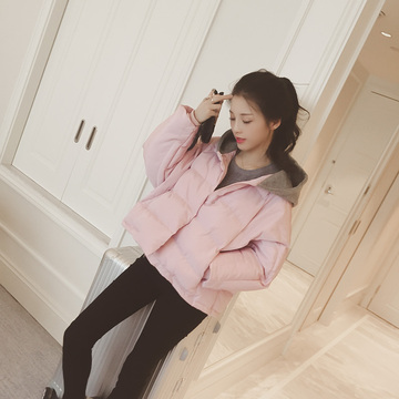 2015冬季新款韩版宽松蝙蝠袖连帽学生棉衣女拉链加厚保暖外套8H8a
