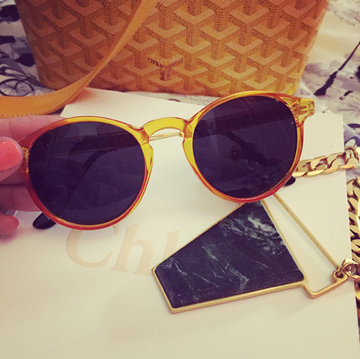2015艾克里里韩国同款橘色偏光男女情侣vintage超质感圆框太阳镜