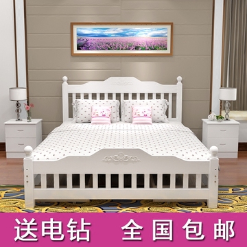欧式床双人床1.8实木床白色松木床1.5现代简约儿童床单人床公主床