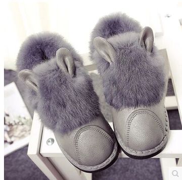 2015冬季新款韩版加绒兔耳朵毛毛鞋保暖雪地靴女平底防滑加厚棉鞋