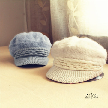 秋冬帽子女士冬季帽子韩版兔毛帽纯色鸭舌帽贝雷帽时尚保暖帽加绒