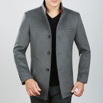 2015秋冬季新款男装中年男士羊毛呢立领夹克修身休闲加厚上衣外套