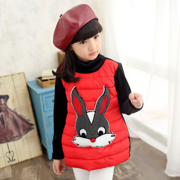 童装2015冬季新款韩版女童加厚拼接兔头长袖打底衫儿童卫衣外套潮