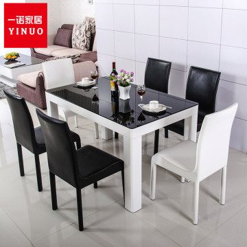 简约现代餐桌 小户型黑白餐台饭桌 烤漆钢化玻璃餐桌餐椅组合包邮