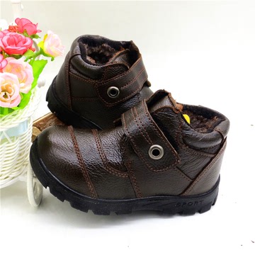 2015冬季新款真皮男童鞋儿童棉鞋男童马丁靴3-5岁小童软底加绒鞋