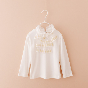 2016新款儿童春装立领纯棉女童打底衫 蕾丝长袖上衣韩版儿童T恤