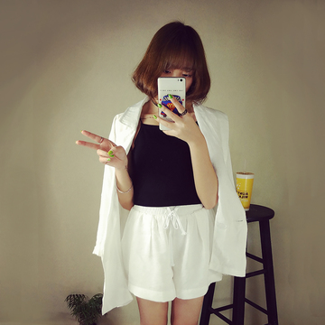 西瓜小敏家 2016夏季新款 时尚短裤七分袖 韩版外套 女生套装包邮