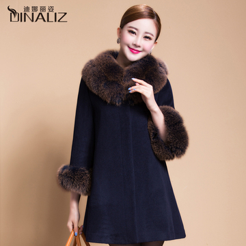 2015冬装新款韩版正品羊绒大衣女大毛领中长款宽松毛呢外套女
