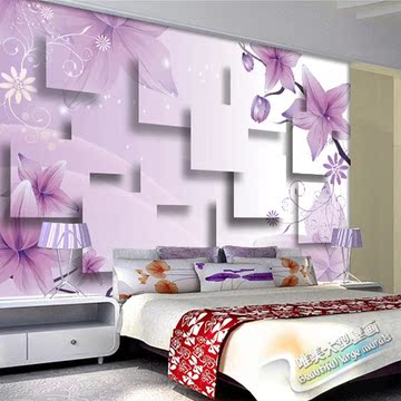 3d立体无缝客厅电视背景墙壁纸浮雕影视墙无纺布墙纸壁画紫色百合
