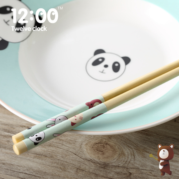 韩国12点筷子卡通木筷12:00可爱竹筷萌厨乐园创意餐具套装家用4双