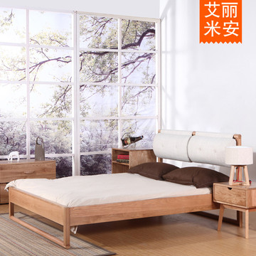 实木床带软靠白橡木1.2m1.5m1.8排骨架日式无印良品MUJI单双人床