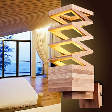 设计师创意艺术北欧简约木制壁灯 客厅床头卧室实木制LED壁灯