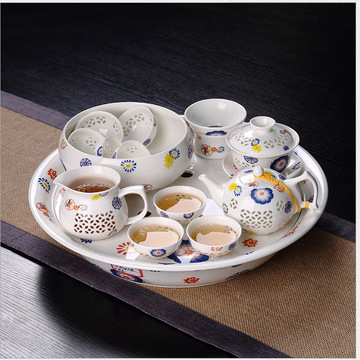 景德镇陶瓷器青花瓷玲珑骨瓷功夫茶具整套装高档茶盘
