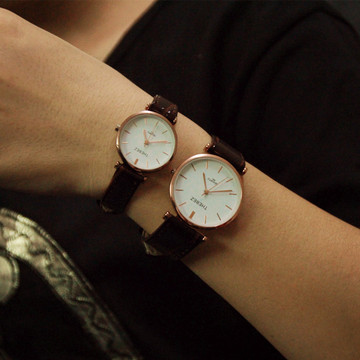简约复古真皮表带超薄手表潮流男女表情侣表防水学生手表