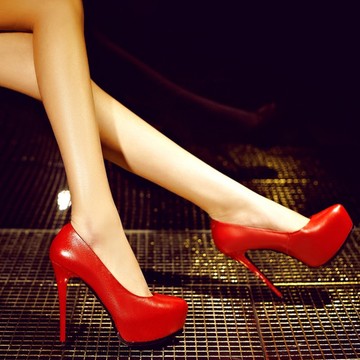 欧美风2015年春夏季新款女鞋细超高跟防水台红色单鞋性感婚鞋