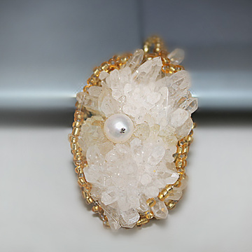 天然白水晶簇珍珠原创手工项链坠 消磁防辐聚能量