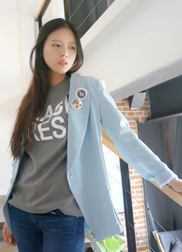 韩国风透气麻料baby blue西装 2015 优质 推荐 新品 女短外套