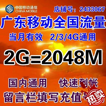 广东移动国内流量2G流量包流量充值叠加包红包234g网络通用路由