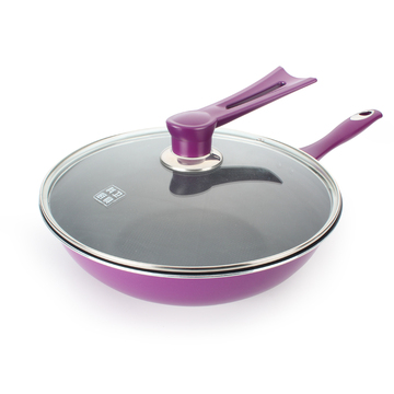 科卫 新款紫色32cm炒锅不粘锅无油烟带可立式盖 电磁炉燃气灶通用