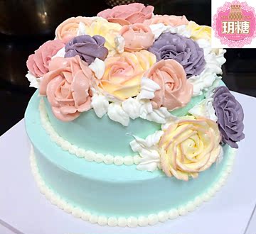 双层花朵淡奶油蛋糕 韩式挤花 生日蛋糕 聚会蛋糕
