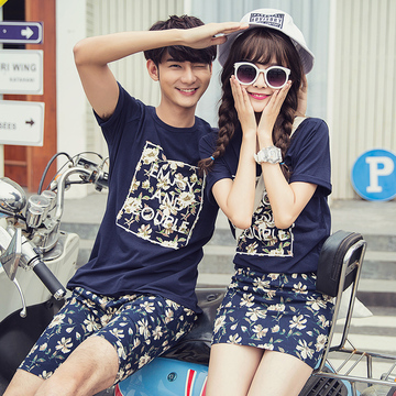 情侣装夏装套装2015新款韩国时尚显瘦碎花短袖t恤女学生半袖上衣