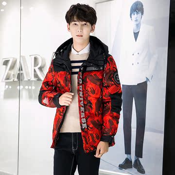 冬季男款羽绒服迷彩短款韩版紧身青年外套