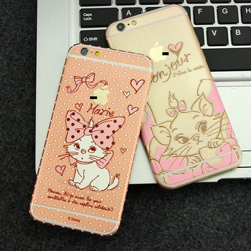 迪士尼玛丽猫iphone6plus手机彩膜 苹果6贴膜 粉色Marie保护贴纸