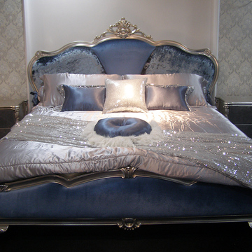 高档床品 浅蓝色床品 新古典风 珠片床品套件 纺丝面料 新款 豪华