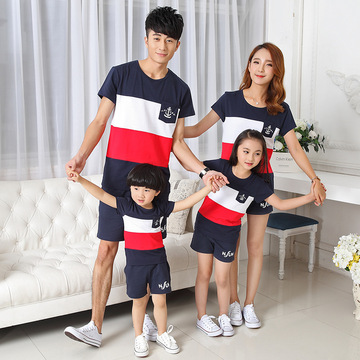 韩版母女母子装 2016亲子装夏装T恤批发韩国一家四口家庭装套装潮