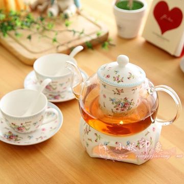耐热玻璃茶具套装碎花陶瓷茶具套装花茶果茶下午茶茶具茶杯对杯