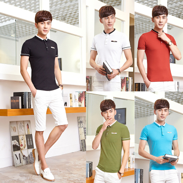 夏季新款韩版男士短袖T恤英伦修身型polo衫男纯棉半袖翻领体恤潮