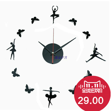 创意舞蹈艺术亚克力diy挂钟 客厅芭蕾亚克力墙贴钟表包邮中式挂钟